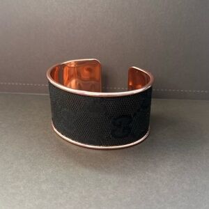 Upcycled Black Gucci Monogram Canvas Cuff Bracelet Rose Gold